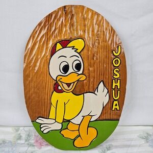 Vintage Disney Donald Duck Character Wood Carving Sign Joshua Name Display 16x11